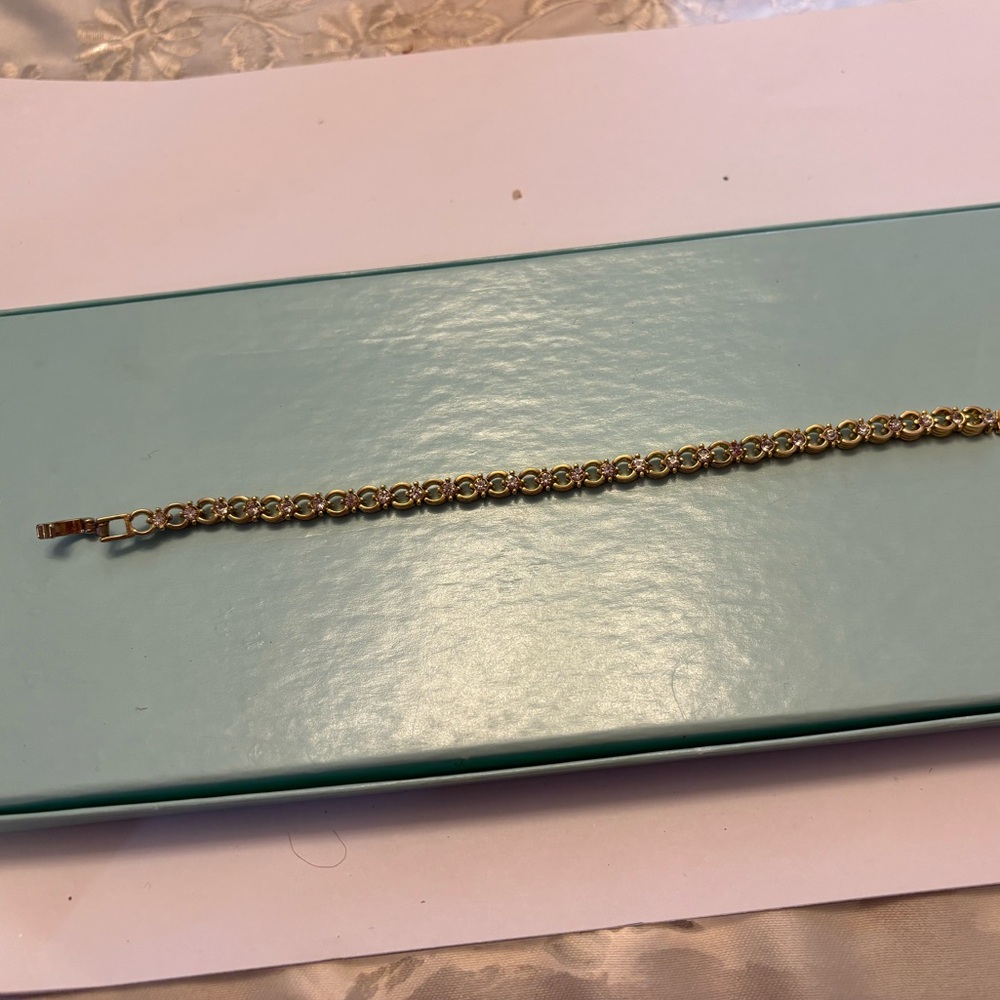 Gold-Tone Link Bracelet with Floral Accents